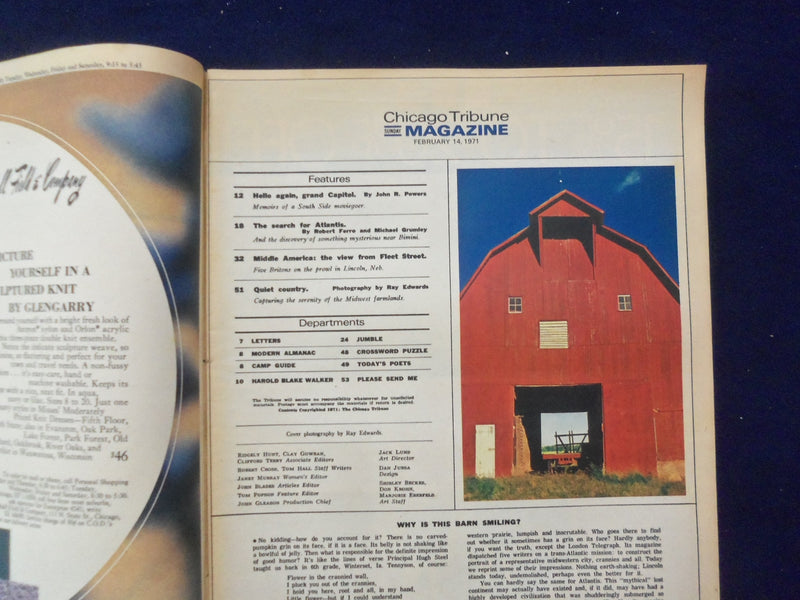 1971 FEB 14 CHICAGO TRIBUNE MAGAZINE SECTION -PART 1- TRANQUIL AMERICA - NP 6419