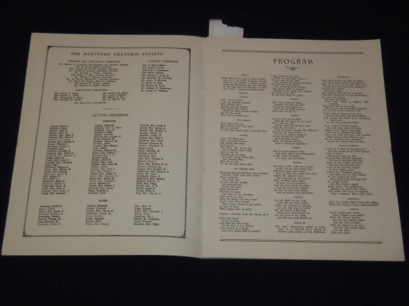 1936 HARTFORD ORATORIO SOCIETY SAMSON AND DELILAH PROGRAM - SAINT-SAENS - K 2053