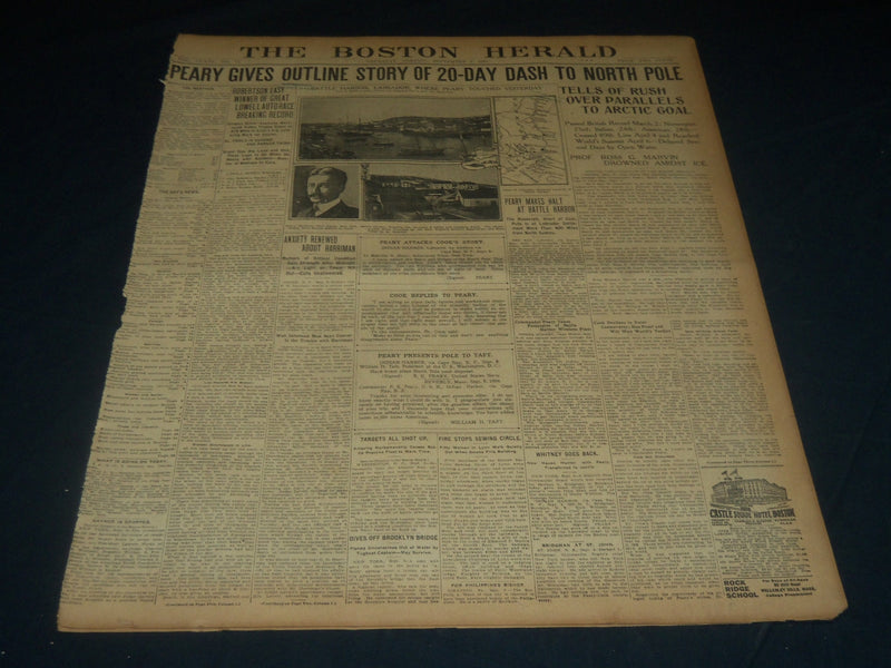 1909 SEPTEMBER 9 THE BOSTON HERALD - PEARY STORY OF DASH TO NORTH POLE - BH 202