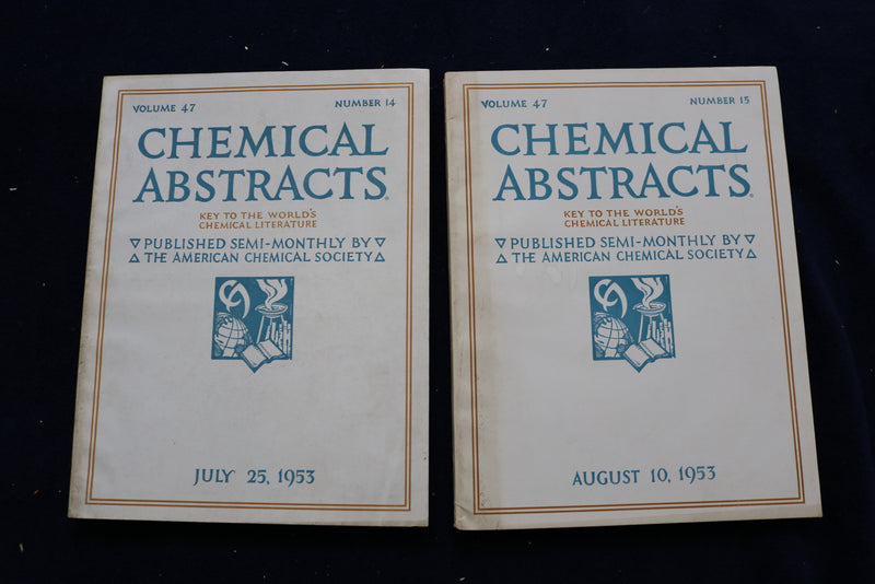 1953 CHEMICAL ABSTRACTS SEMI-MONTHLY MAGAZINE-LOT OF 21 -VOL. 47 #S 2-22 -O 3377