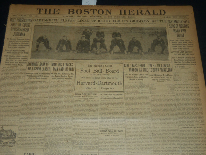 1908 NOVEMBER THE BOSTON HERALD - DARTMOUTH SURE OF BEATING HARVARD - BH 223