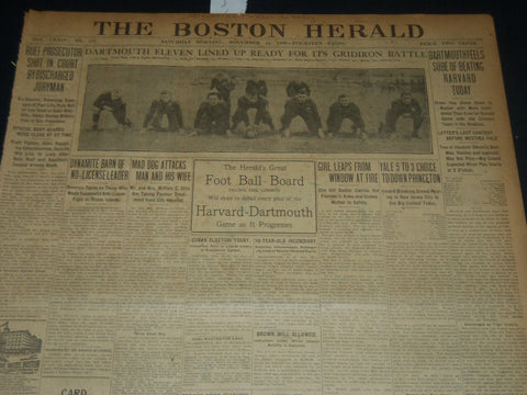 1908 NOVEMBER THE BOSTON HERALD - DARTMOUTH SURE OF BEATING HARVARD - BH 223