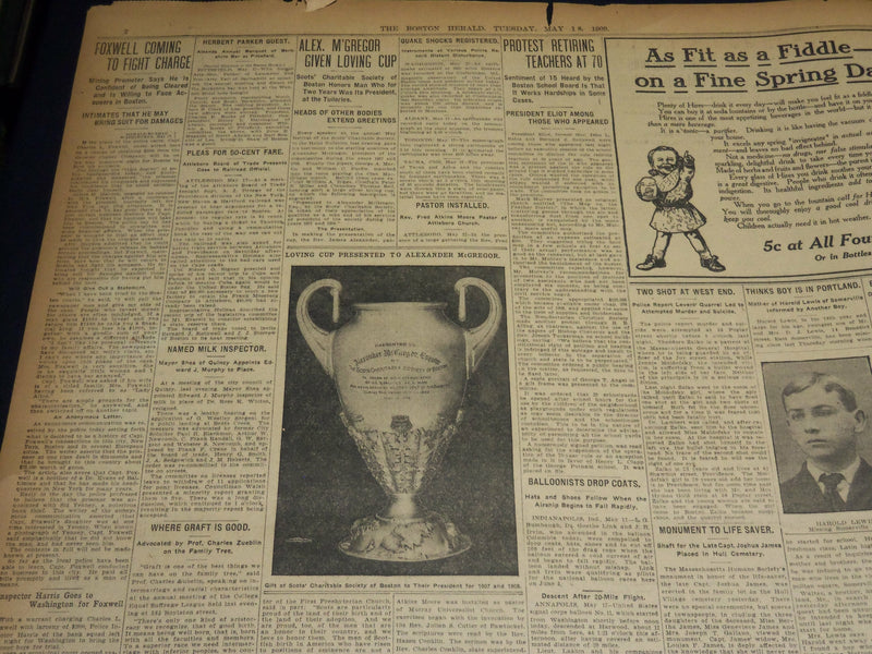 1909 MAY 18 THE BOSTON HERALD - DR. ELOT RETIRES LOWELL PRESIDENT - BH 403