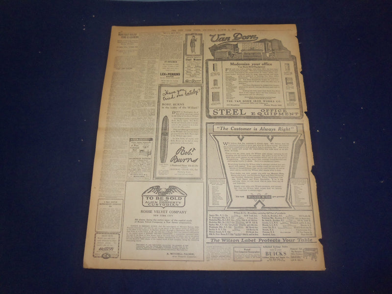 1919 MARCH 6 NEW YORK TIMES - WILSON SAILS WITH DEFIANCE TO CRITICS - NT 9267