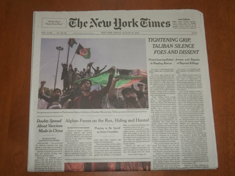 2021 AUGUST 20 NEW YORK TIMES -TIGHTENING GRIP, TALIBAN SILENCE FOES AND DESSENT