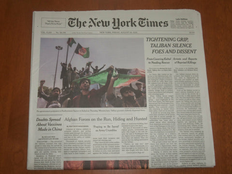 2021 AUGUST 20 NEW YORK TIMES -TIGHTENING GRIP, TALIBAN SILENCE FOES AND DESSENT