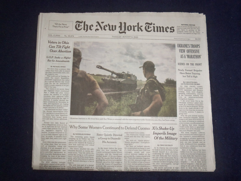 2023 AUGUST 8 NEW YORK TIMES - UKRAINE'S TROOPS VIEW OFFENSIVE AS A 'MARATHON'