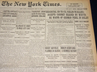 1921 MAY 11 NEW YORK TIMES - REICHSTAG 221 TO 175 YIELDS TO ALLIES - NT 7845