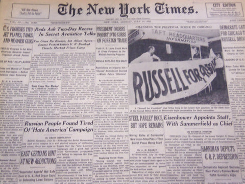 1952 JULY 14 NEW YORK TIMES - DEMOCRATS GATHER FOR CHICAGO TEST - NT 4553