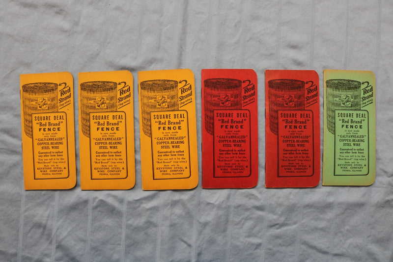 1924 SQUARE DEAL RED BRAND FENCE MEMO BOOK - KEYSTONE STEEL - LOT OF 6 - K 2960
