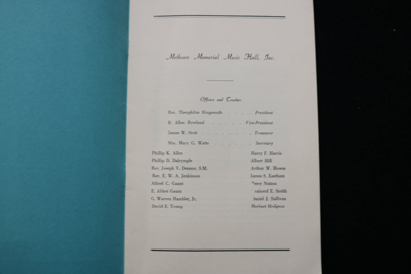 1947 JUNE 24-25 METHUEN MEMORIAL MUSIC HALL ORGAN CONCERT PROGRAM - K 2461