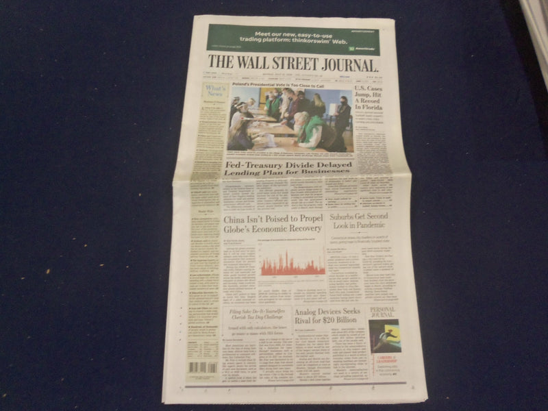 2020 JULY 13 WALL STREET JOURNAL NEWSPAPER - CASES JUMP, HIT A RECORD IN FLORIDA
