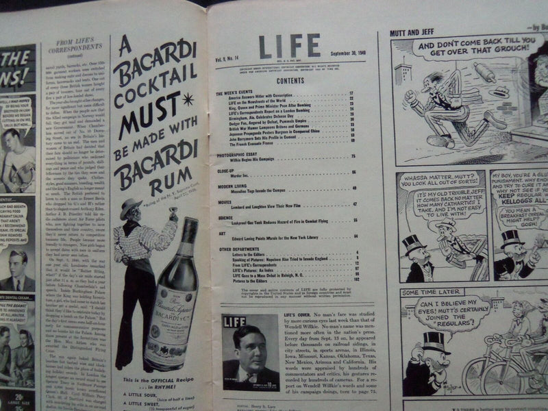 1940 SEPTEMBER 30 LIFE MAGAZINE - WENDELL WILKIE - L 202