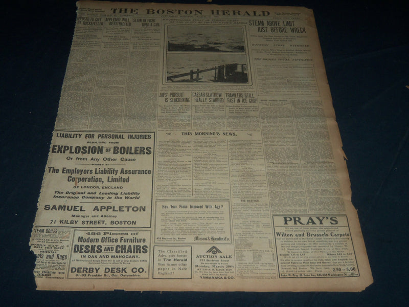 1905 MARCH 22 THE BOSTON HERALD - STEAM ABOVE LIMIT ON BROCKTON - BH 144