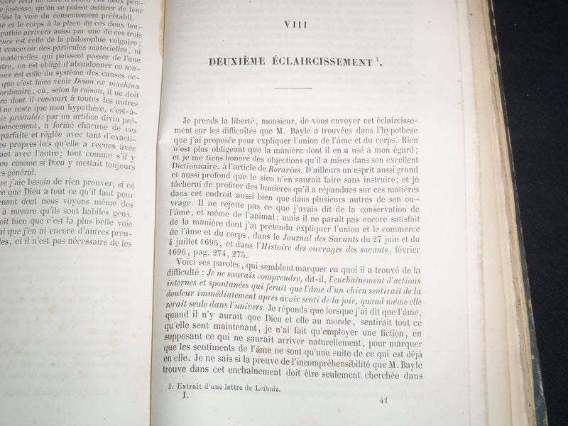 1842 OEUVRES DE LEIBNIZ FRENCH VOLUME BY M. A. JACQUES - PART 1 & 2 - KD 4815H