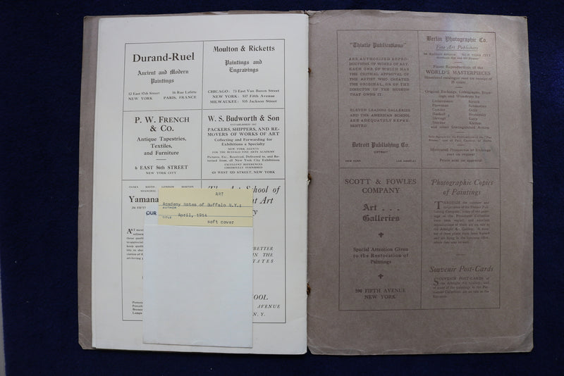 1914 APRIL ACADEMY NOTES QUARTERLY BUFFALO FINE ARTS SOFTCOVER BOOK - K 856