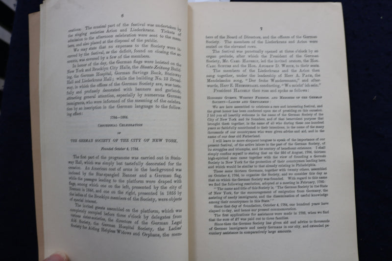 1885 JANUARY THE GERMAN SOCIETY OF NEW YORK - ANNUAL REPORT - SOFTCOVER - K 995