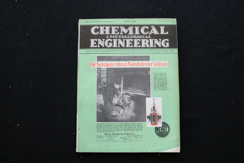 1928 JUNE CHEMICAL ENGINEERING MAGAZINE - MERCO NORDSTROM VALVE COVER - E 10261