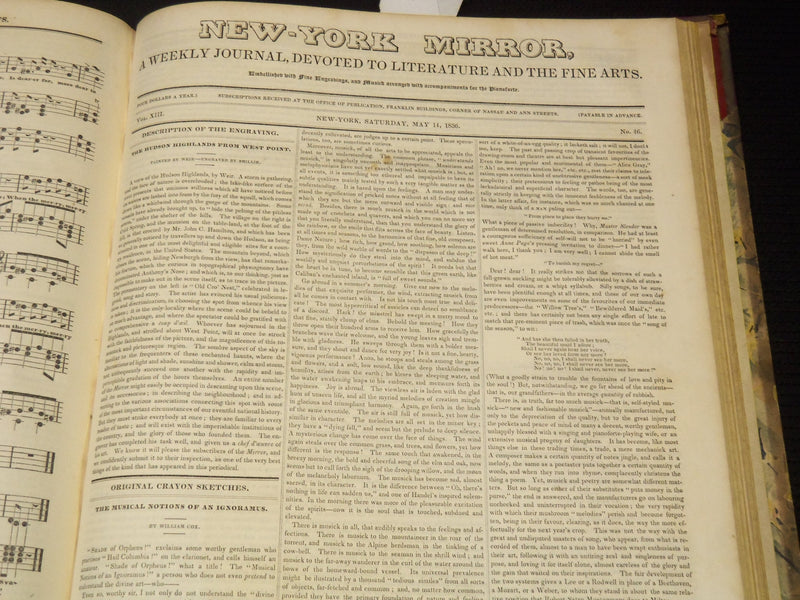 1835-1836 NEW YORK MIRROR AND LADIES GAZETTE BOUND VOLUME - ENGRAVINGS - R 89S