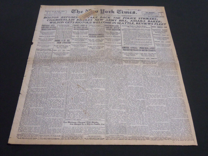 1919 SEPT 14 NEW YORK TIMES -BOSTON REFUSES TO TAKE BACK POLICE STRIKES- NT 7022