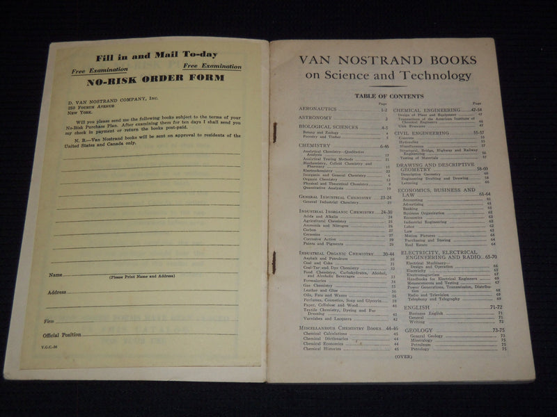1956 VAN NOSTRAND BOOKS CATALOGUE - SCIENCE & TECHNOLOGY - J 7489