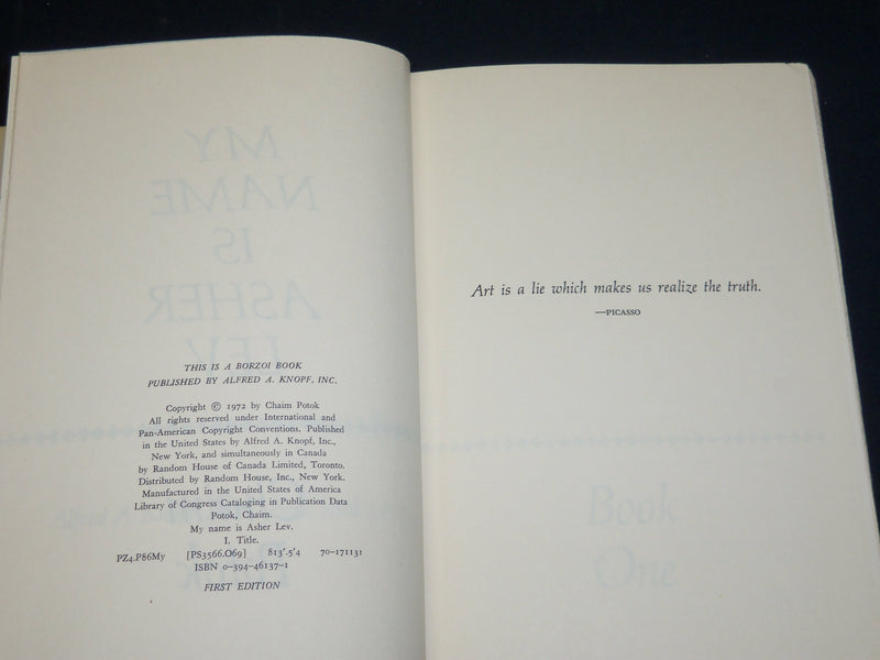 1972 MY NAME IS ASHERLEV BOOK INSCRIBED BY CHAMI POTOK - FIRST EDITION - D 518