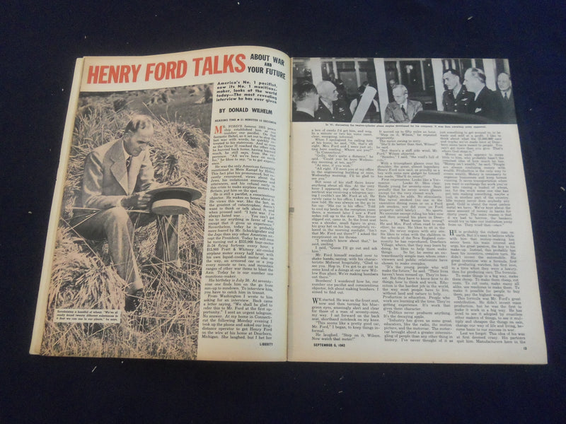 1942 SEPTEMBER 5 LIBERTY MAGAZINE - HENRY FORD TALKS ABOUT WAR/FUTURE - B 4197T