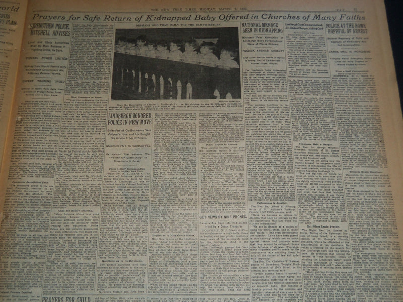 1932 MARCH 7 NEW YORK TIMES - LINDBERGHS FAIL TO REACH KIDNAPPERS - NT 7427