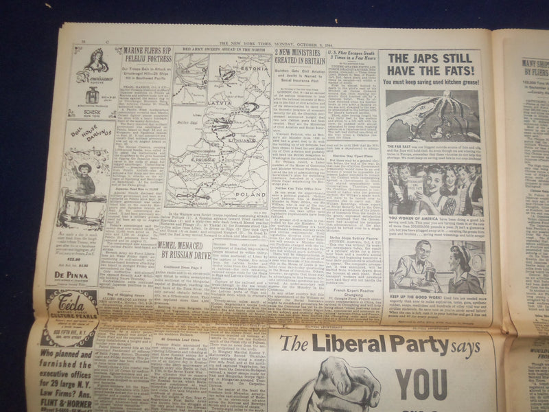 1944 OCT 9 NEW YORK TIMES - U.S. VISE GRIPS AACHEN; 3D ARMY LASHES OUT - NP 6636