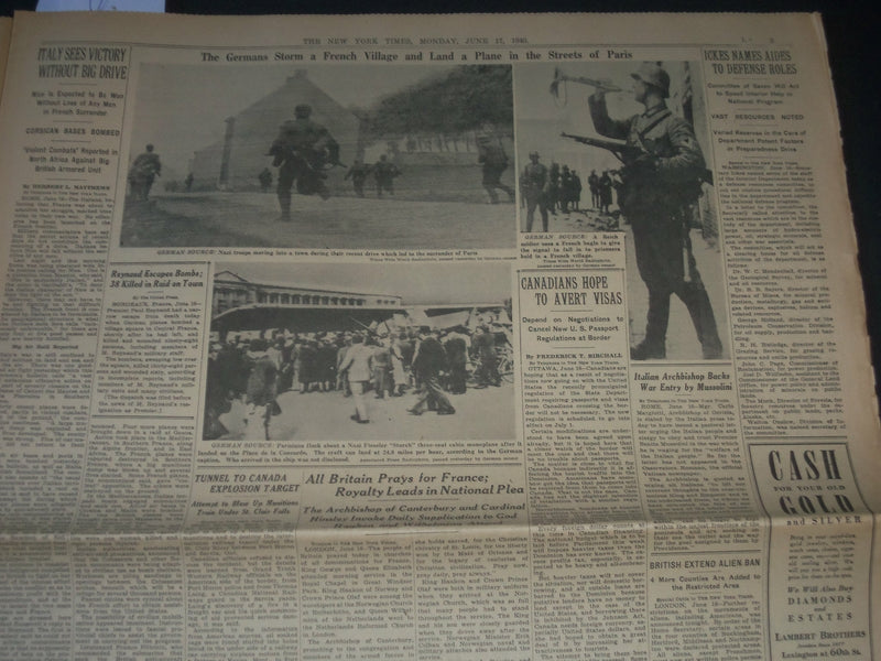 1940 JUNE 17 NEW YORK TIMES - REYNAUD RESIGNS PETAIN IS NOW PREMIER- NP 3612