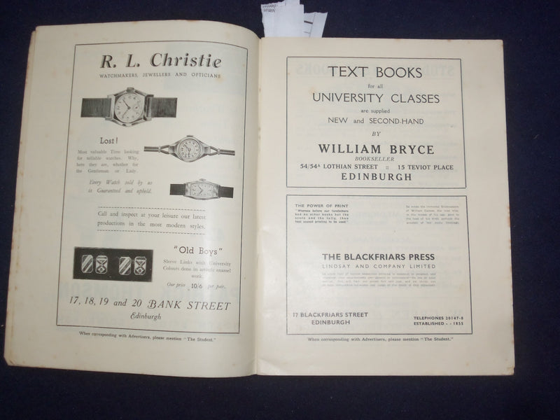 1938 FEB 1 THE STUDENT EDINBURGH UNIVERSITY MAGAZINE - JUBILEE NUMBER - J 9473