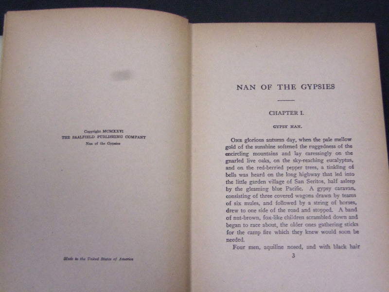 1926 NAN OF THE GYPSIES BY GRACE MAY NORTH HARDCOVER BOOK - KD 80C