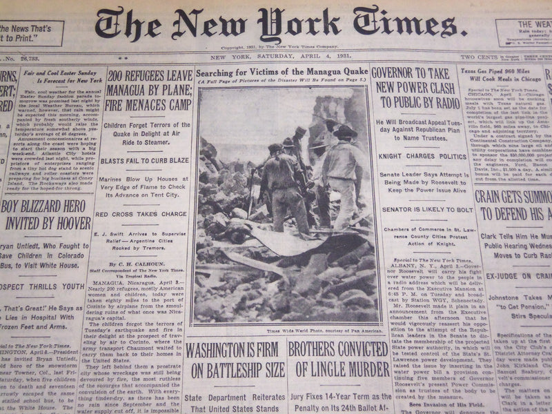 1931 APRIL 4 NEW YORK TIMES - SEARCHING FOR VICTIMS OF MANAGUA QUAKE - NT 4999
