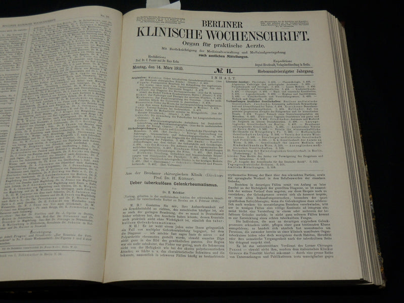 1910 JAN-JUN BERLINER KLINISCHE WOCHENSCHRIFT MAGAZINE BOUND VOLUME - KD 3644C