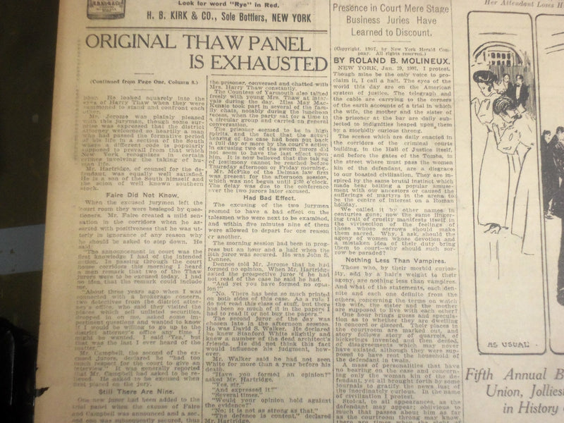 1907 JANUARY 30 THE BOSTON HERALD - ORIGINAL THAW PANEL IS EXHAUSTED - BH 26
