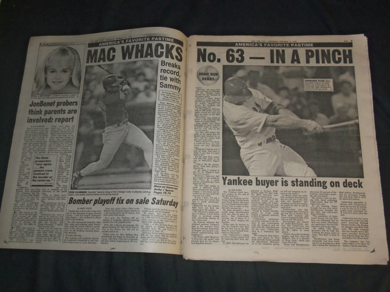 1998 SEPTEMBER 16 NEW YORK POST NEWSPAPER - MARK MCGWIRE HITS HR 63 - NP 4129