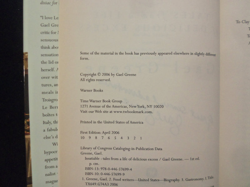 2006 INSATIABLE HARDCOVER BOOK - INSCRIBED BY FAEL GREENE - KD 8545