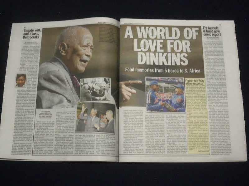 2020 NOVEMBER 25 NEW YORK DAILY NEWS NEWSPAPER - MAYOR DAVID DINKINS TRIBUTES