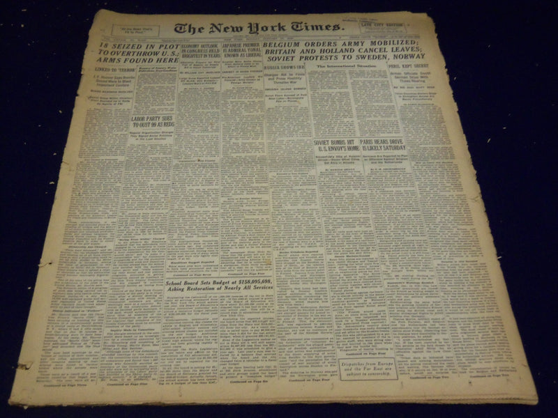 1940 JANUARY 15 NEW YORK TIMES - BELGIUM ORDERS ARMY MOBILIZED - NT 2686