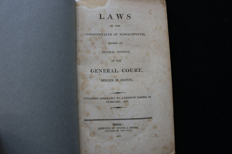 1806 LAWS OF THE COMMONWEALTH OF MASSACHUSETTS - SOFTCOVER BOUND - K 2885