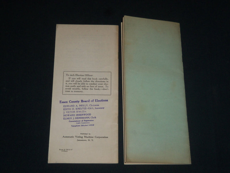 1937 ESSEX COUNTY PRIMARY AND GENERAL ELECTIONS INSTRUCTIONS LOT OF 2 - J 3981