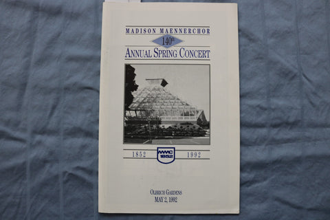 1992 MADISON MAENNERCHOR 140TH ANNUAL SPRING CONCERT PROGRAM - K 2953