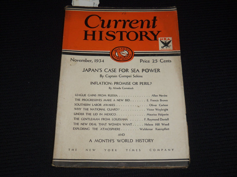 1934 NOVEMBER CURRENT HISTORY MAGAZINE - ALLAN NEVINS - JAPAN'S CASE - SP 4862O