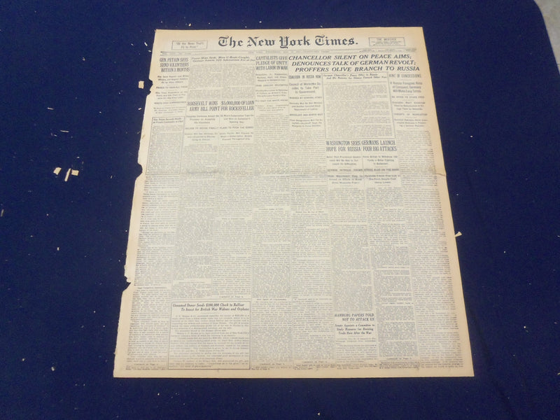 1917 MAY 16 NEW YORK TIMES - CHANCELLOR SILENT ON PEACE AIMS - NT 9157