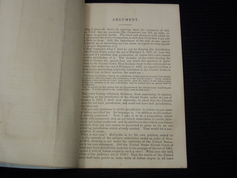 1868 ARGUMENT OF HON. LYMAN TRUMBULL IN COURT - WILLIAM H. MCCARDLE - K 2685
