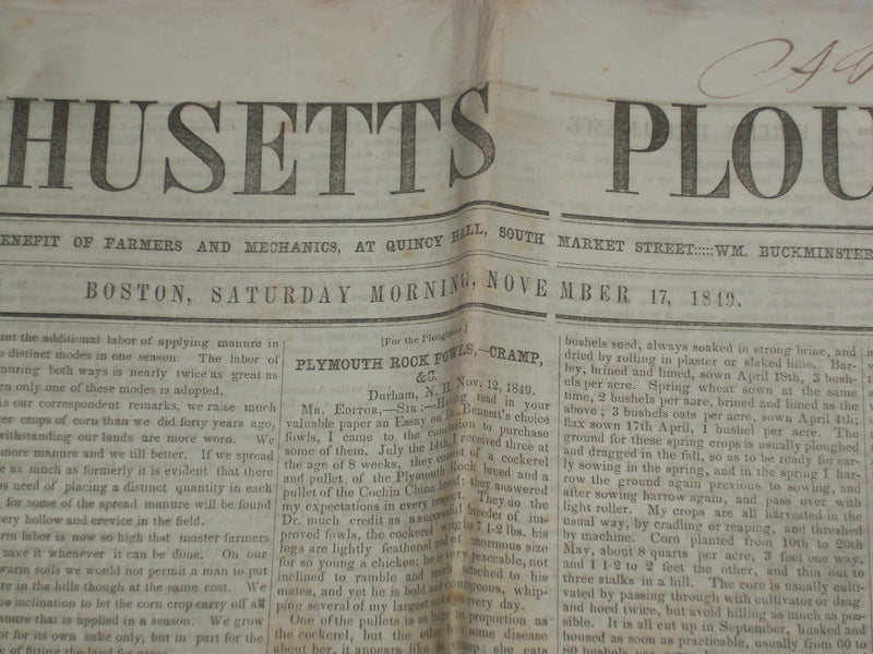 1849 NOVEMBER 17 MASSACHUSETTS PLOUGHMAN NEWSPAPER-DANIEL WEBSTER SPEECH-NP 5174