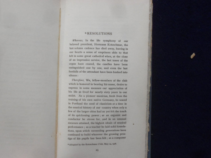 1909 HERMAN KOTZSCHMAR HARDCOVER BOOK - K 212