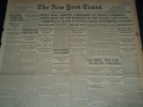 1919 JANUARY 18 NEW YORK TIMES - PRESS WINS LIMITED ADMISSION TO PEACE - NT 7522
