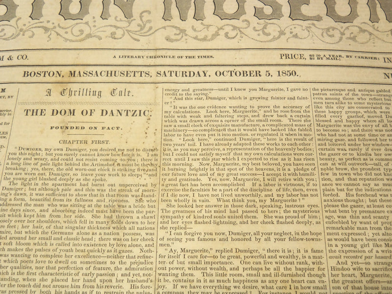 1850 OCTOBER 5 BOSTON MUSEUM NEWSPAPER - JENNY LIND CONCERT IN BOSTON - NP 9051