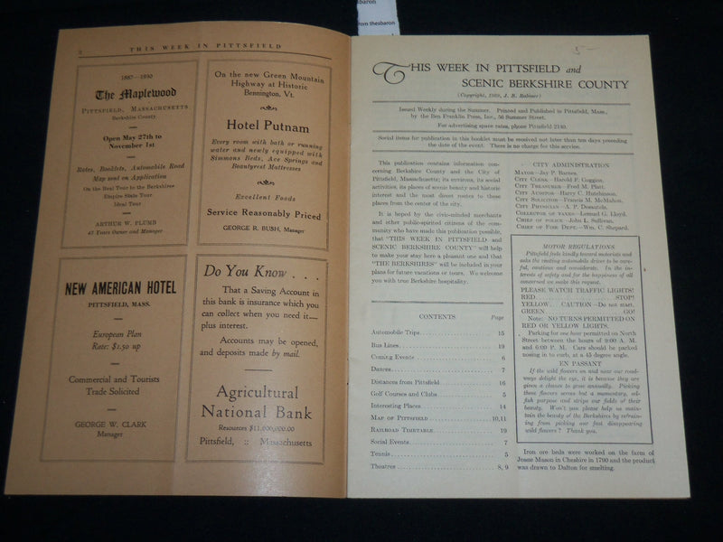 1930 THIS WEEK IN PITTSFIELD MAGAZINES LOT OF 2 ISSUES - J 6634